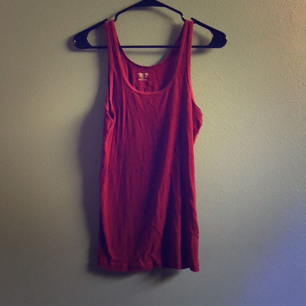 Dark Red Scoop Neck Ribbed Tank Top